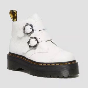 Doc Marten White DEVON FLOWER BUCKLE LEATHER PLATFORM BOOTS